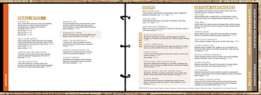 binder style menu with color tabs